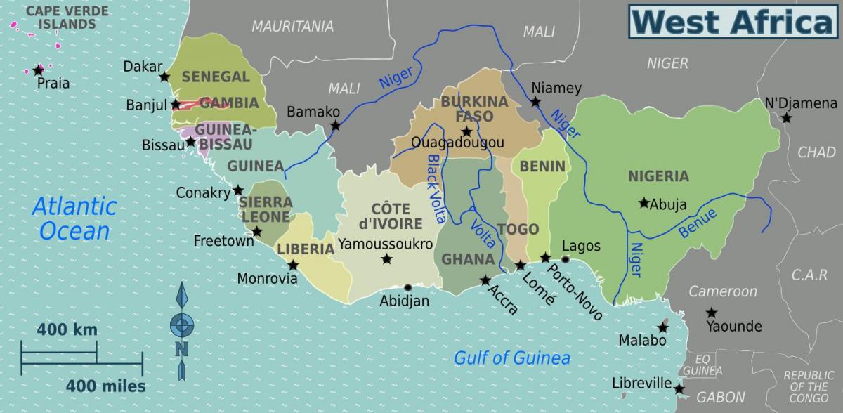 Mapa de gana, áfrica ocidental